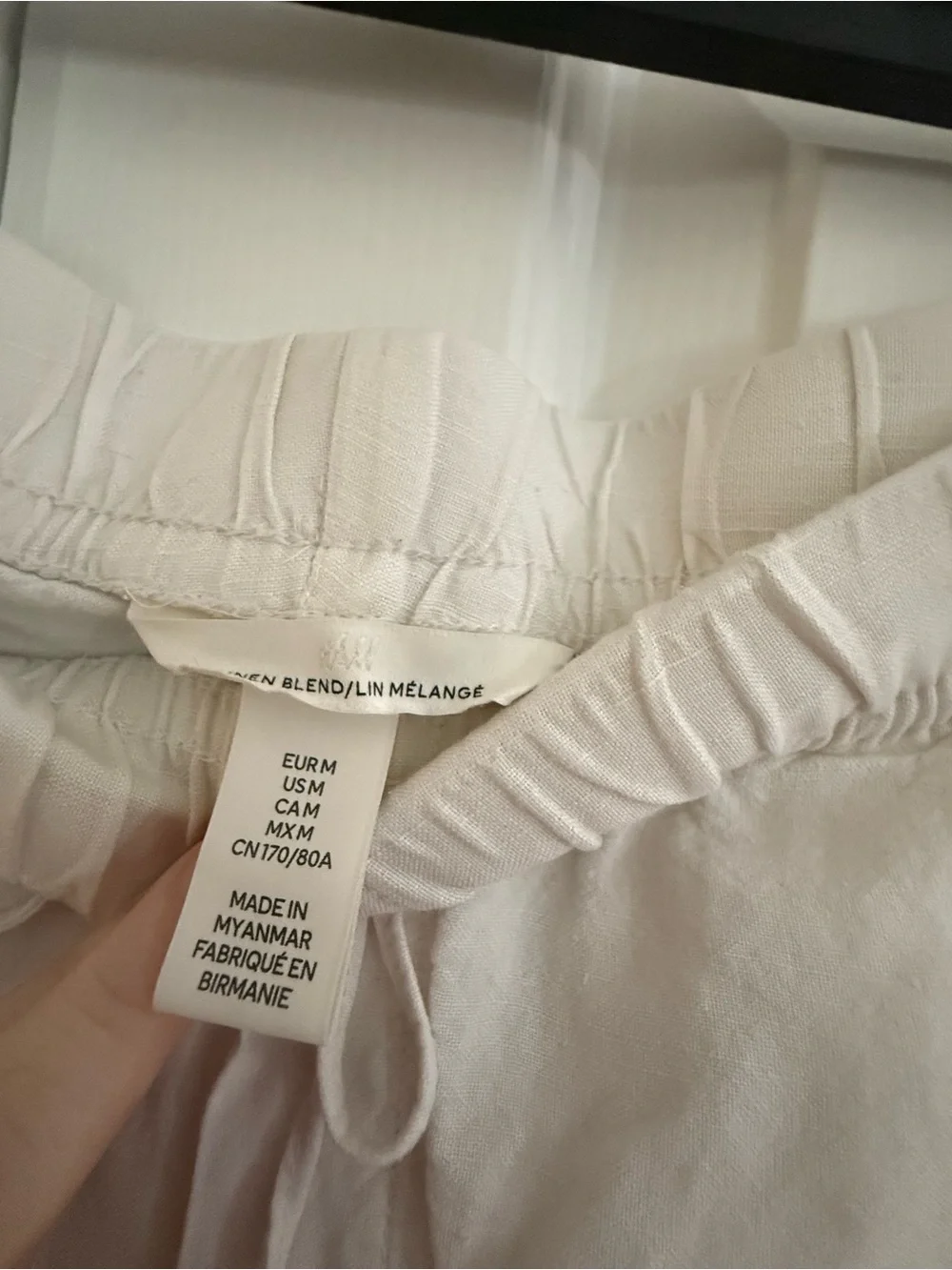 H&M Cream Drawstring Straight Leg Linen Pants